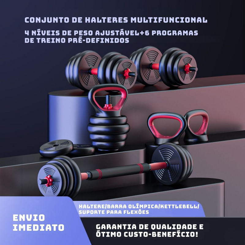 Kit Anilhas Barras de Halteres e Kettelbell Ajustáveis 6 em 1 TrainX Home
