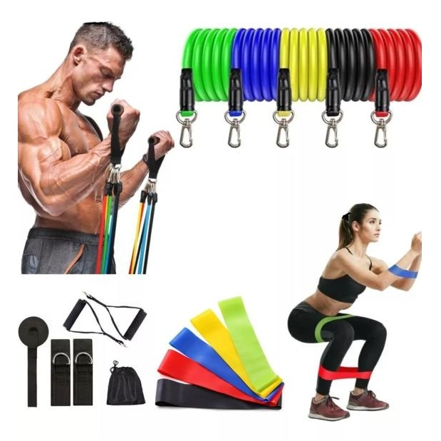 Kit Extensores Elásticos + Mini Bands Para Exercicios Em Casa Pilates Fisioterapia