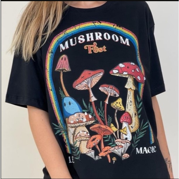 Camiseta Cogumelos Fest Streetwear Camisa Unissex Algodão