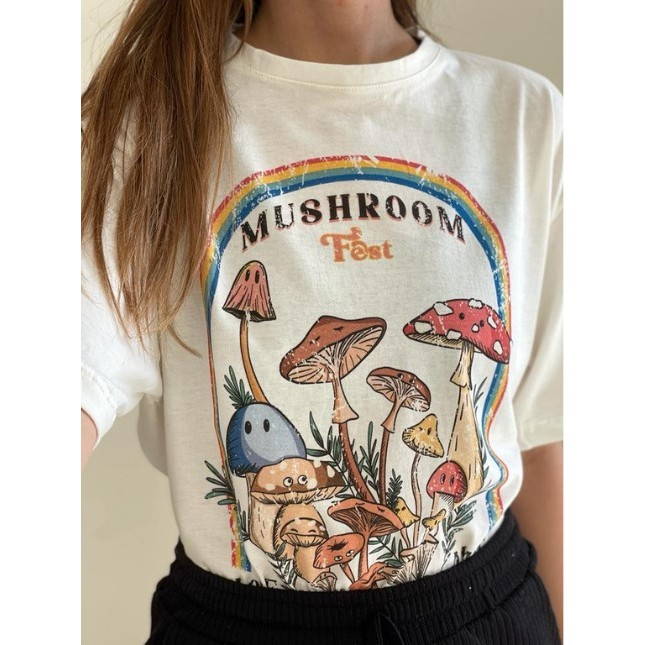 Camiseta Cogumelos Fest Streetwear Camisa Unissex Algodão