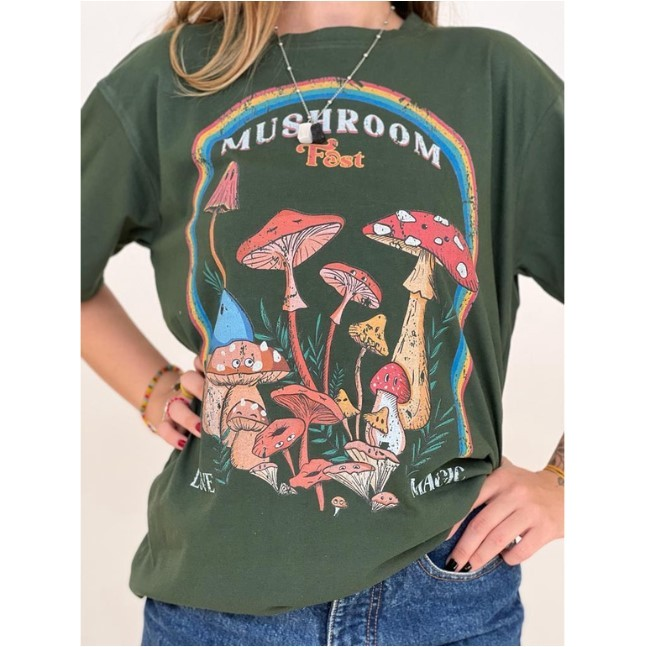 Camiseta Cogumelos Fest Streetwear Camisa Unissex Algodão
