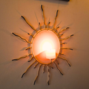 Porta-Vela de Parede Sol Artesanal - Ferro Dourado, Design Exclusivo 47x49cm Vela 7 DIAS Natal