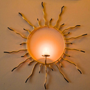 Porta-Vela de Parede Sol Artesanal - Ferro Dourado, Design Exclusivo 47x49cm Vela 7 DIAS Natal