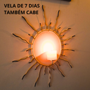 Porta-Vela de Parede Sol Artesanal - Ferro Dourado, Design Exclusivo 47x49cm Vela 7 DIAS Natal