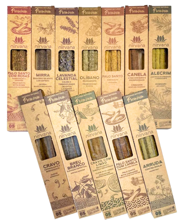 Incenso Nirvana Natural Premium 100% Natural Incensário Lavanda Arruda Palo Santo