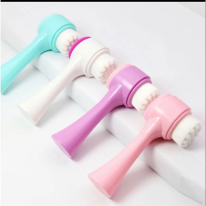 Escova de Limpeza Facial 2 em 1 Esponja Cerdas Macias Ponta Dupla de Silicone Esfoliante Aparelho Massagem