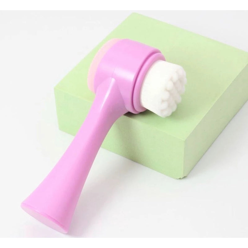 Escova de Limpeza Facial 2 em 1 Esponja Cerdas Macias Ponta Dupla de Silicone Esfoliante Aparelho Massagem