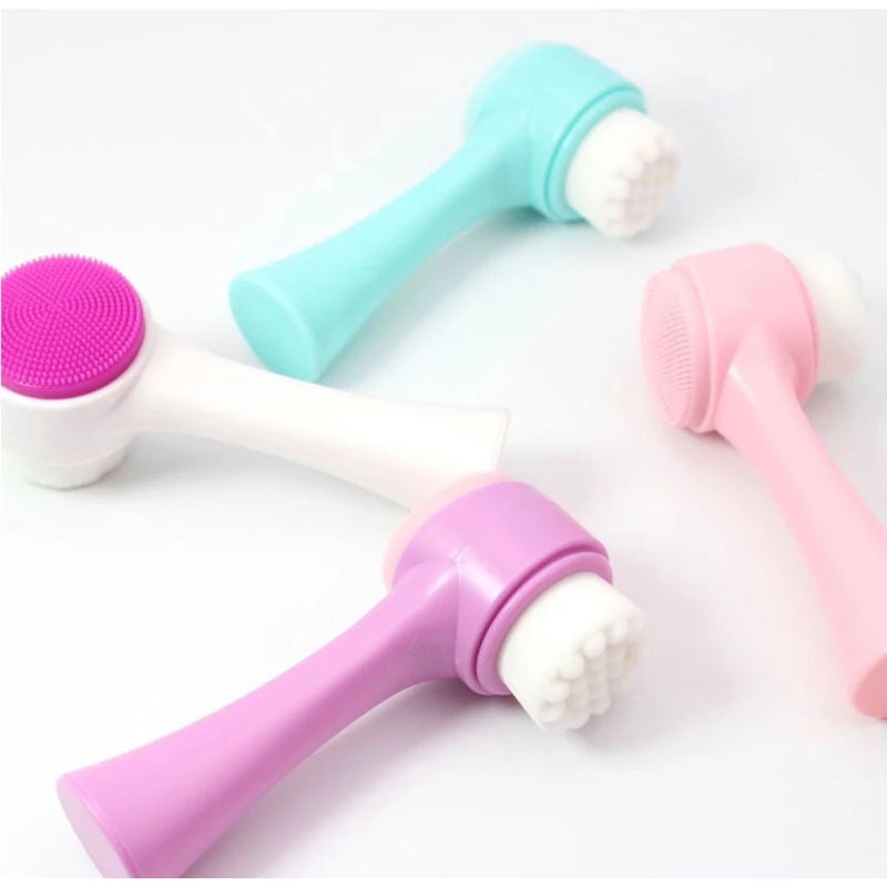 Escova de Limpeza Facial 2 em 1 Esponja Cerdas Macias Ponta Dupla de Silicone Esfoliante Aparelho Massagem