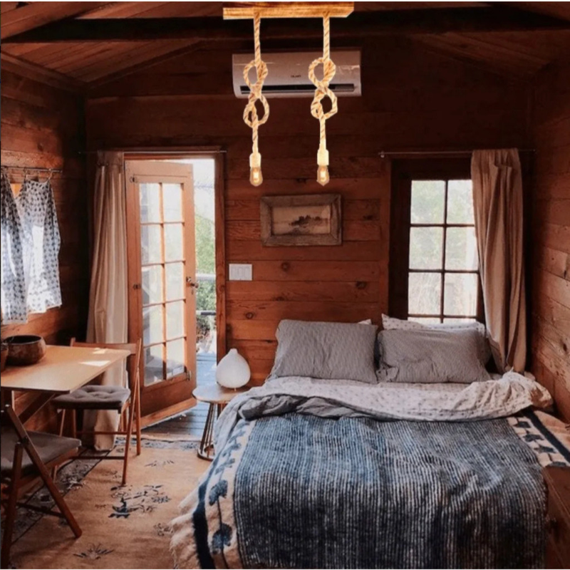 Pendente Corda 1M Retro Vintage Rústico Sisal E27 Para Decoração Com Detalhes Pérola Preta