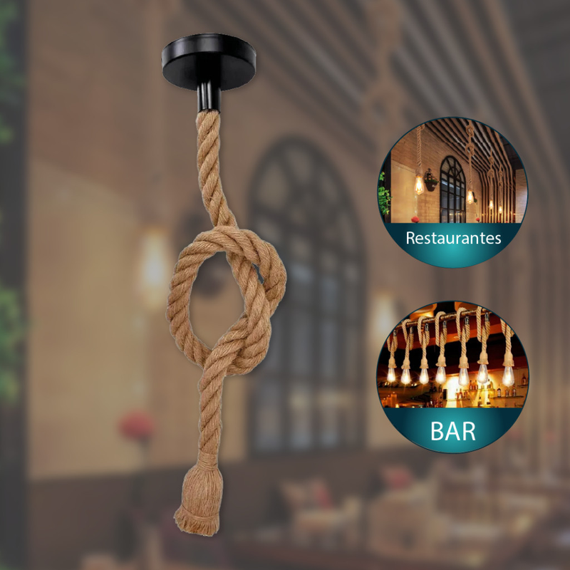 Pendente Corda 1M Retro Vintage Rústico Sisal E27 Para Decoração Com Detalhes Pérola Preta